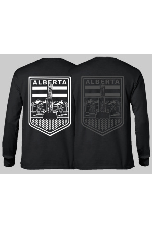 BADGE 2.0 WHITE AND GREY ON BLACK LONGSLEEVE